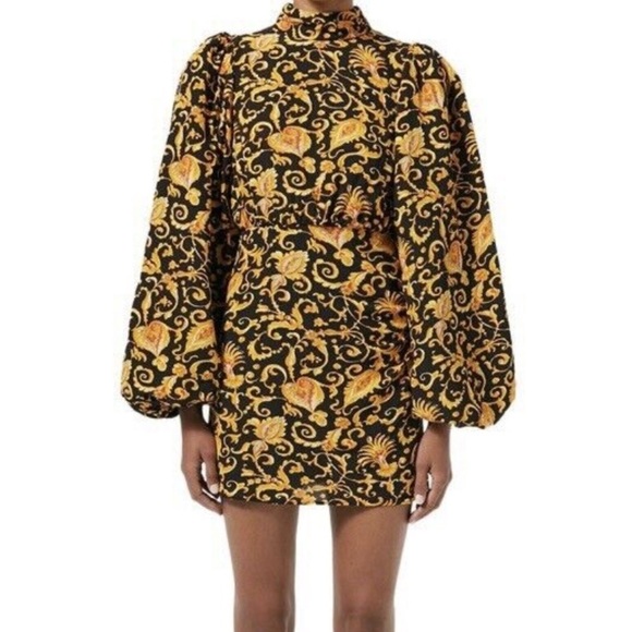 Rhode- NWT Paisley Patterned Long Balloon Sleeve Caroline Mini Dress